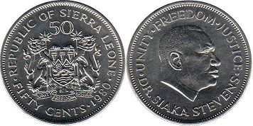 монета Сьерра-Леоне 50 центов 1980