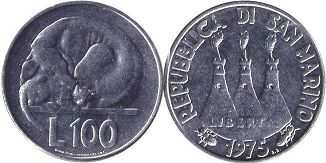 монета Сан-Марино 100 лир 1975