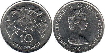 монета Островов Святой Елены и Вознесения 10 пенсов 1984