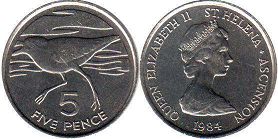 монета Островов Святой Елены и Вознесения 5 пенсов 1984