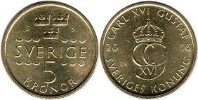монета Швеция 5 крон 2016