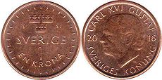 монета Швеция 1 крона 2016