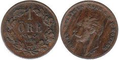 монета Швеция 1 эре 1858