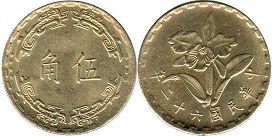 монета Тайвань 5 цзяо 1973