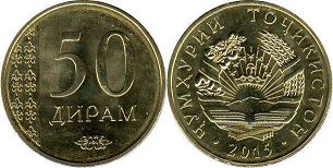 монета Таджикистан 50 дирам 2015