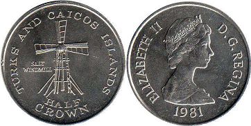 монета Тёркс и Кайкос 1/2 кроны 1981