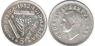 монета Южная Африка 3 пенса 1952