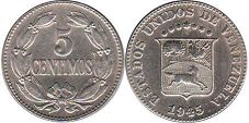 монета Венесуэла 5 сентимо 1945