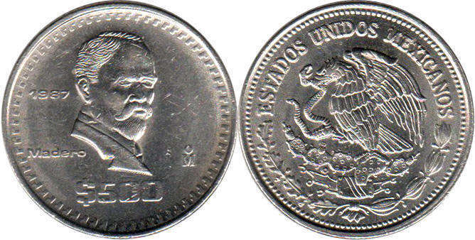 монета Mexico 500 песо 1987
