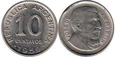 монета Аргентина 10 сентаво 1956