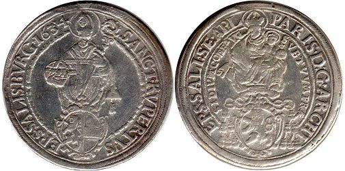 монета Зальцбург 1 талер 1634