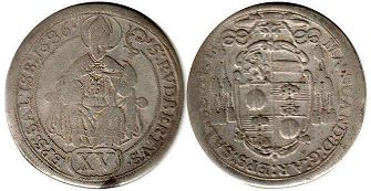 монета Зальцбург 15 крейцеров 1686