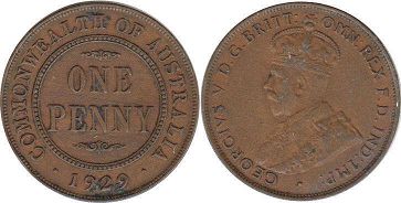 монета Австралия 1 пенни 1929