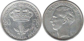монета Бельгия 20 франков 1935