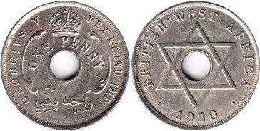 монета Британская Западная Африка 1 пенни 1920