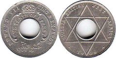монета Британская Западная Африка 1/10 пенни 1908