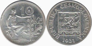 монета Чехословакия 10 крон 1931