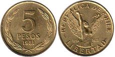 монета Чили 5 песо 1981