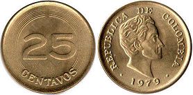 монета Колумбия 25 сентаво 1979
