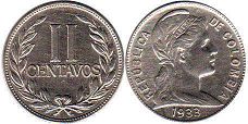 монета Колумбия 2 сентаво 1938