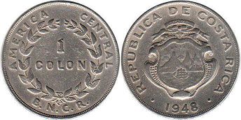 монета Коста-Рика 1 колон 1948