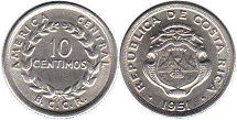 монета Коста Рика 10 сентимо 1951