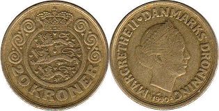 монета Дания 20 крон 1990