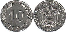 монета Эквадор 10 сентаво 1964