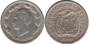 монета Эквадор 1 сукре 1959