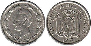 монета Эквадор 1 сукре 1937