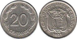 монета Эквадор 20 сентаво 1937