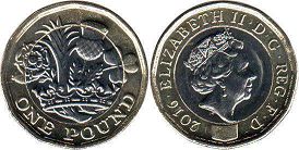 монета Великобритания 1 фунт 2016