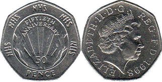 монета Великобритания 50 пенсов 1998
