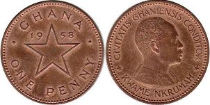 монета Гана 1 пенни 1958