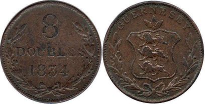 монета Гернси 8 дублей 1834
