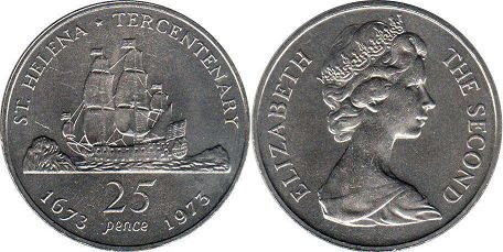 монета Святой Елены Остров 25 пенсов 1973