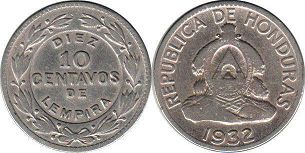 монета Гондурас 10 сентаво 1932