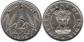 монета Индия 1/2 рупии 1956