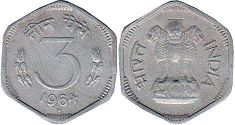 монета Индия 3 пайсы 1964