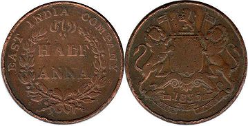 монета Ост-Индская компания 1/2 анны 1835