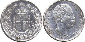 монета Италия 1 лира 1887