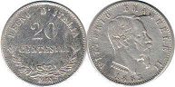 монета Италия 20 чентизими 1863