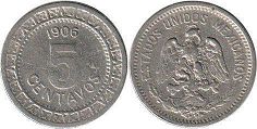 монета Мексика 5 сентаво 1906