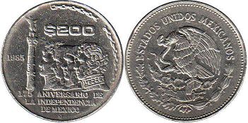 монета Мексика 200 песо 1985