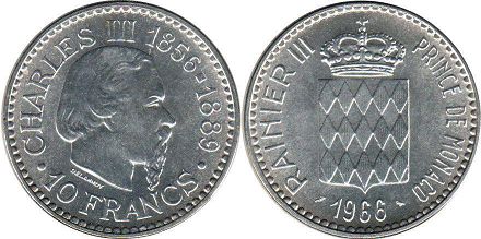 монета Монако 10 франков 1966