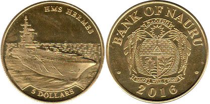 монета Науру 5 долларов 2016