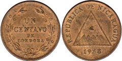 монета Никарагуа 1 сентаво 1938