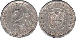 монета Панама 2,5 сентесимо 1907