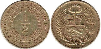 монета Перу 1/2 соль 1935