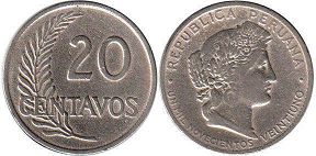 монета Перу 20 сентаво 1921